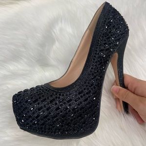 Black Rhinestone Platform High Heels